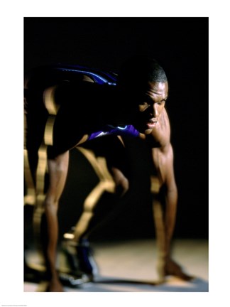 Framed Close-up of a track runner in the starting position Print