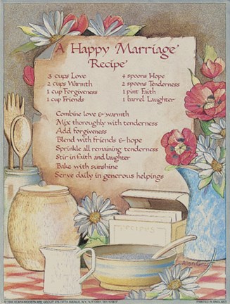 Framed Happy Marriage Recipe Print