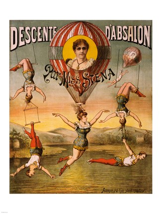 Framed Descente d&#39;Absalon par Miss Stena, Circus Poster, 1890 Print