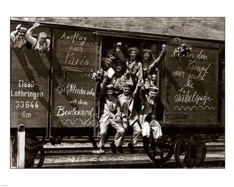 Framed German Soldiers in a Railroad Car on the Way to the Front Print