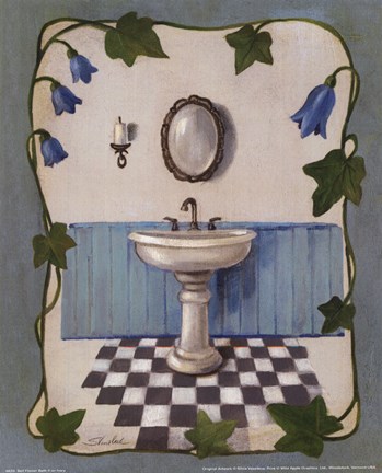Framed Bell Flower Bath II on Ivory Print