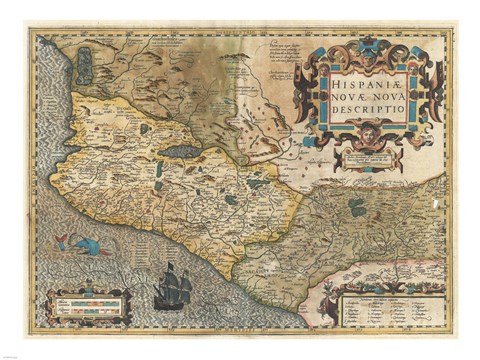Framed 1606 Hondius and Mercator Map of Mexico Print