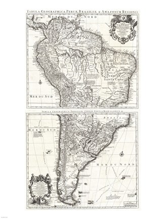 Framed 1730 Covens and Mortier Map of South America Print