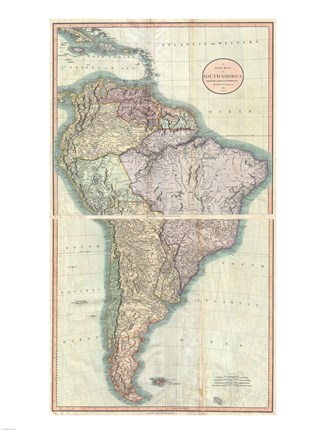 Framed 1807 Close up Cary Map of South America Print