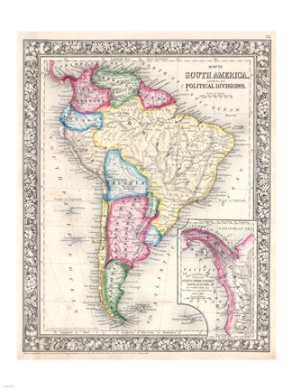Framed 1864 Mitchell Map of Brazil, Bolivia and Chili Print