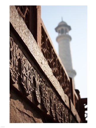 Framed Close up of Carving at the Taj Mahal, Agra, Uttar Pradesh, India Print
