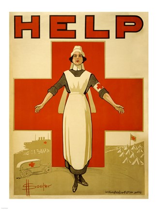 Framed Help, Red Cross Nurse Print