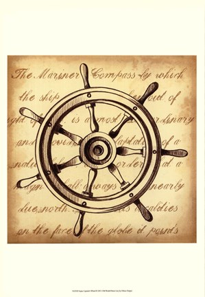 Framed Sepia Captain&#39;s Wheel Print