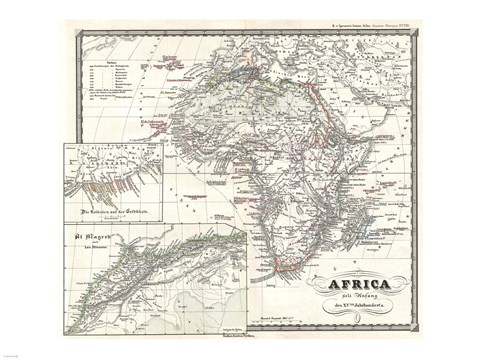 Framed 1855 Spruner Map of Africa Since the Beginning of the 15th Century Print