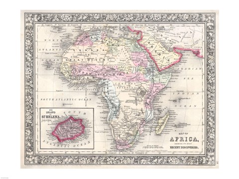 Framed 1864 Mitchell Map of Africa Print