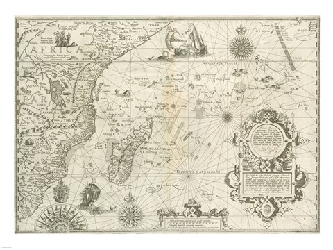 Framed East Africa and the Indian Ocean 1596, Arnold Florent van Langren Print