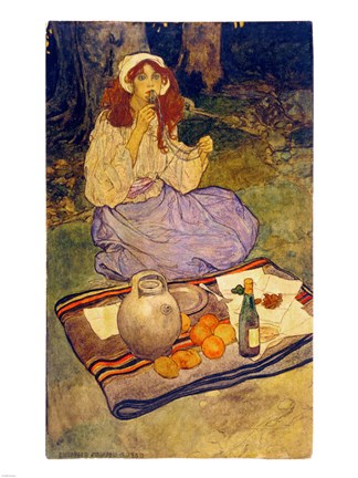 Framed Elizabeth Shippen Green, Miguela, kneeling still, put it to her lip, 1906 Print