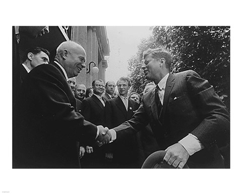 Framed JFK Khrushchev Handshake 1961 Print