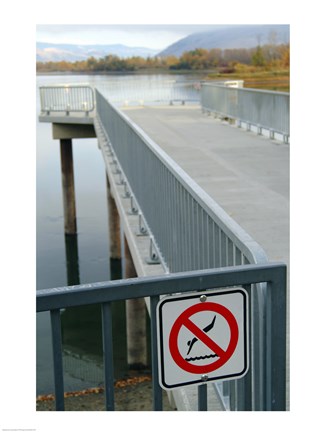 Framed No Swimming Sign on a Railing Print