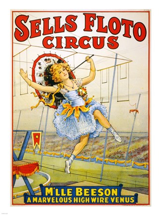Framed Floto Circus Presents M&#39;lle Beeson, a marvelous high wire Venus, Performance Poster,1921 Print