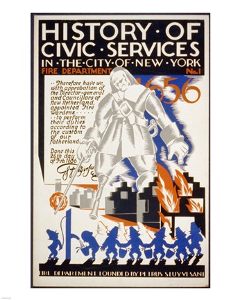 Framed History of Civic Services in the NYC Fire Department 1731 Print