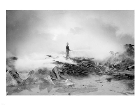 Framed Fireman Putting Out Fire Print