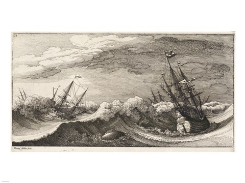 Framed Wenceslas Hollar - The whale and the three-masted ship Print