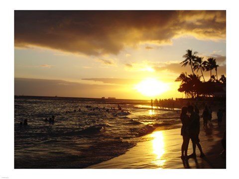 Framed Waikiki Beach at Sunset Print