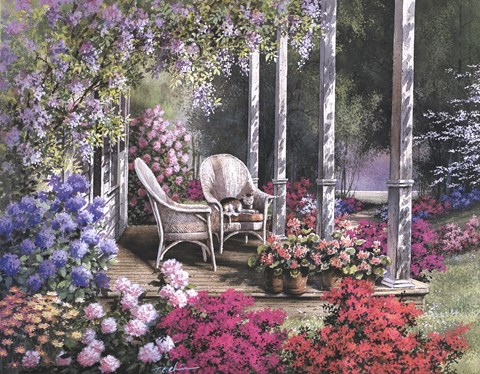 Framed Cat on Wicker Chair Print