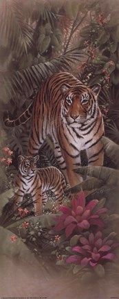 Framed Tiger with Cubs Print