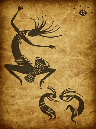Framed Kokopelli Drum Circle Print