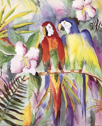 Framed Parrots On A Branch Print