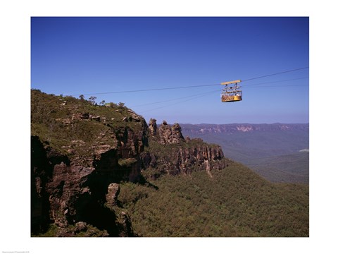 Framed Cable car approaching a cliff, Blue Mountains, Katoomba, New South Wales, Australia Print