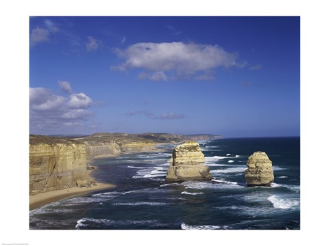 Framed High angle view of rock formations in the ocean, Gibson Beach, Port Campbell National Park, Australia Print