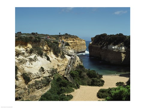 Framed High angle view of rock formations on the coast, Loch Ard Gorge, Port Cambell National Park, Victoria, Australia Print