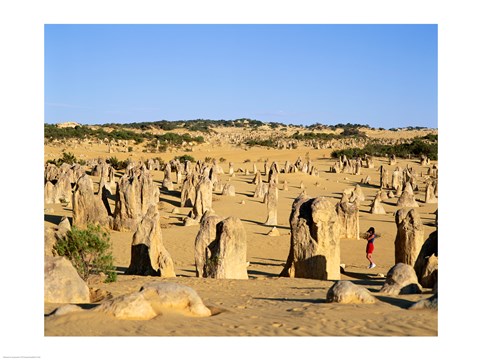 Framed Rock formations in the desert, The Pinnacles Desert, Nambung National Park, Australia Print