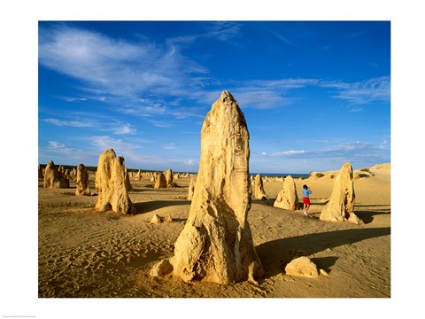 Framed Rock formations in the desert, The Pinnacles Desert, Nambung National Park, Australia Print