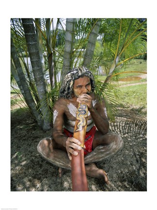Framed Aborigine playing a didgeridoo, Cairns, Queensland, Australia Print