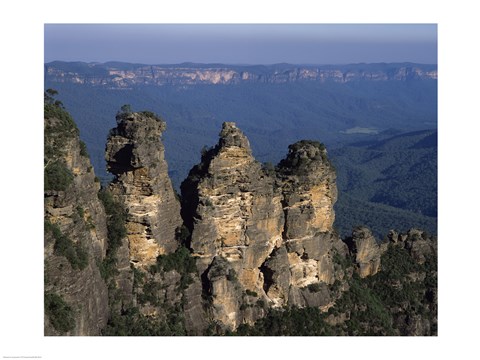 Framed High angle view of rock formations, Three Sisters, Blue Mountains, New South Wales, Australia Print