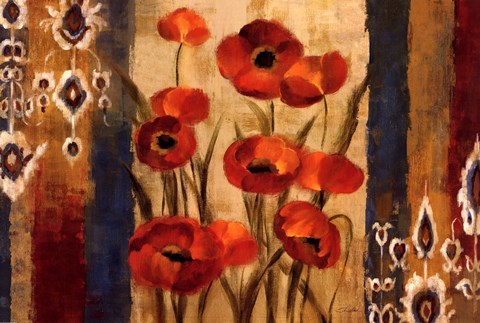 Framed Ikat Floral Tapestry Print