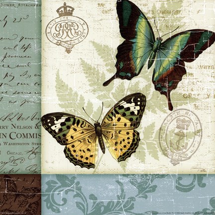 Framed Butterfly Patchwork I Print