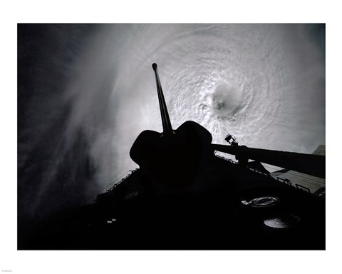 Framed Orbiter Columbia Passes Over the Eye of Typhoon Owen Print