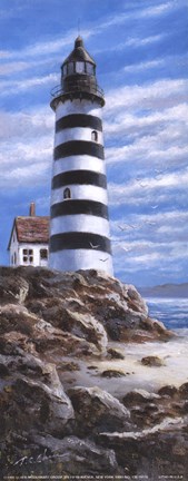 Framed Lighthouse on Rocks Print