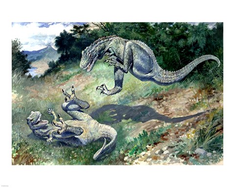 Framed Tyrannosaurus Frolicking With Another Print