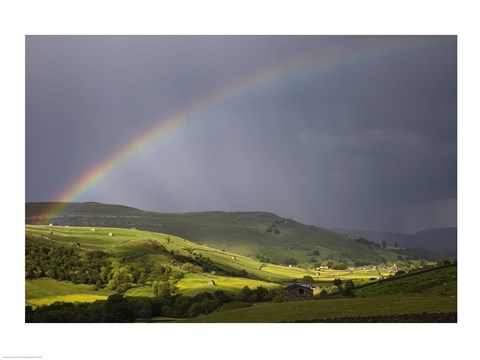 Framed England, Yorkshire, Yorkshire Dales, Rainbow over Swaledale Print
