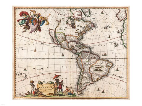 Framed 1658 Visscher Map of North America and South America 1658 Print