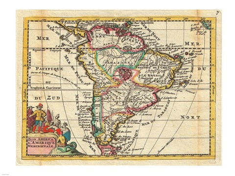 Framed 1747 La Feuille Map of South America Print