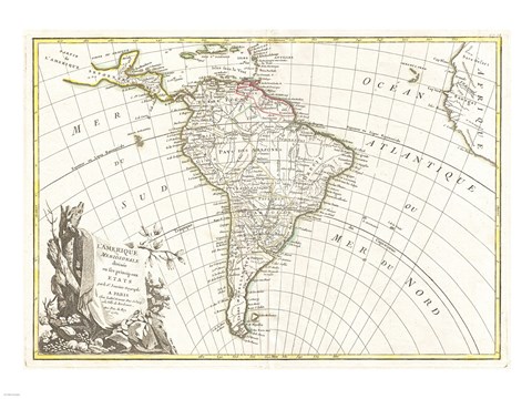 Framed 1762 Janvier Map of South America Print
