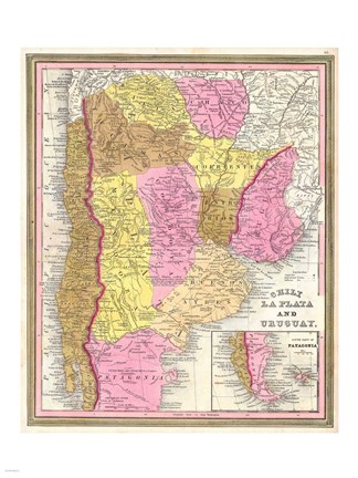 Framed 1846 Burroughs - Mitchell Map of Argentina, Uruguay, Chili in South America Print