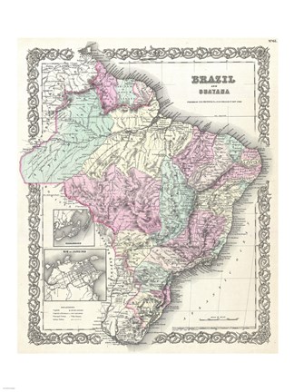 Framed 1855 Colton Map of Brazil 1855 Print