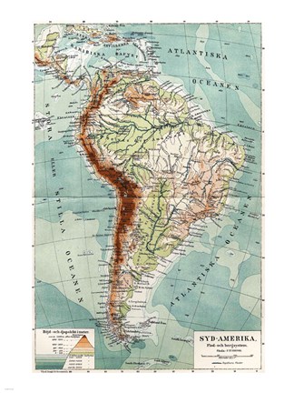 Framed Syd-Amerika. Flod- och bergs system Print