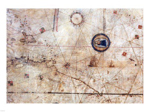 Framed Vesconte Maggiolo. World chart, from eastern coasts of America to India Print