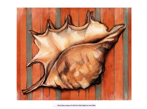 Framed Shell on Stripes II Print
