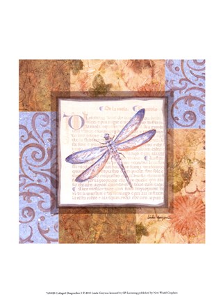 Framed Collaged Dragonflies I Print