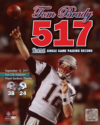 Framed Tom Brady Most Passing Yards in New England Patriots History Overlay Print